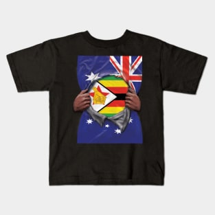 Zimbabwe Flag Australian Flag Ripped - Gift for Zimbabwean From Zimbabwe Kids T-Shirt